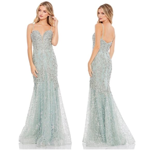 MAC DUGGAL Embellished Mesh Mermaid Gown in Mint Size US 12 - Picture 1 of 8